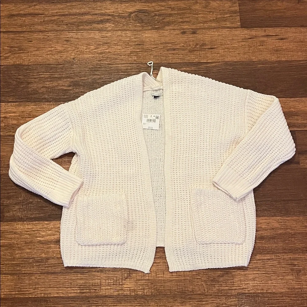 American Eagle Softest Knitting Open Front W/Pockets Cream V Back Cardigan